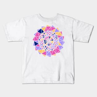 Digital geometric mandala with repeated shapes in random bright neon colors Kids T-Shirt